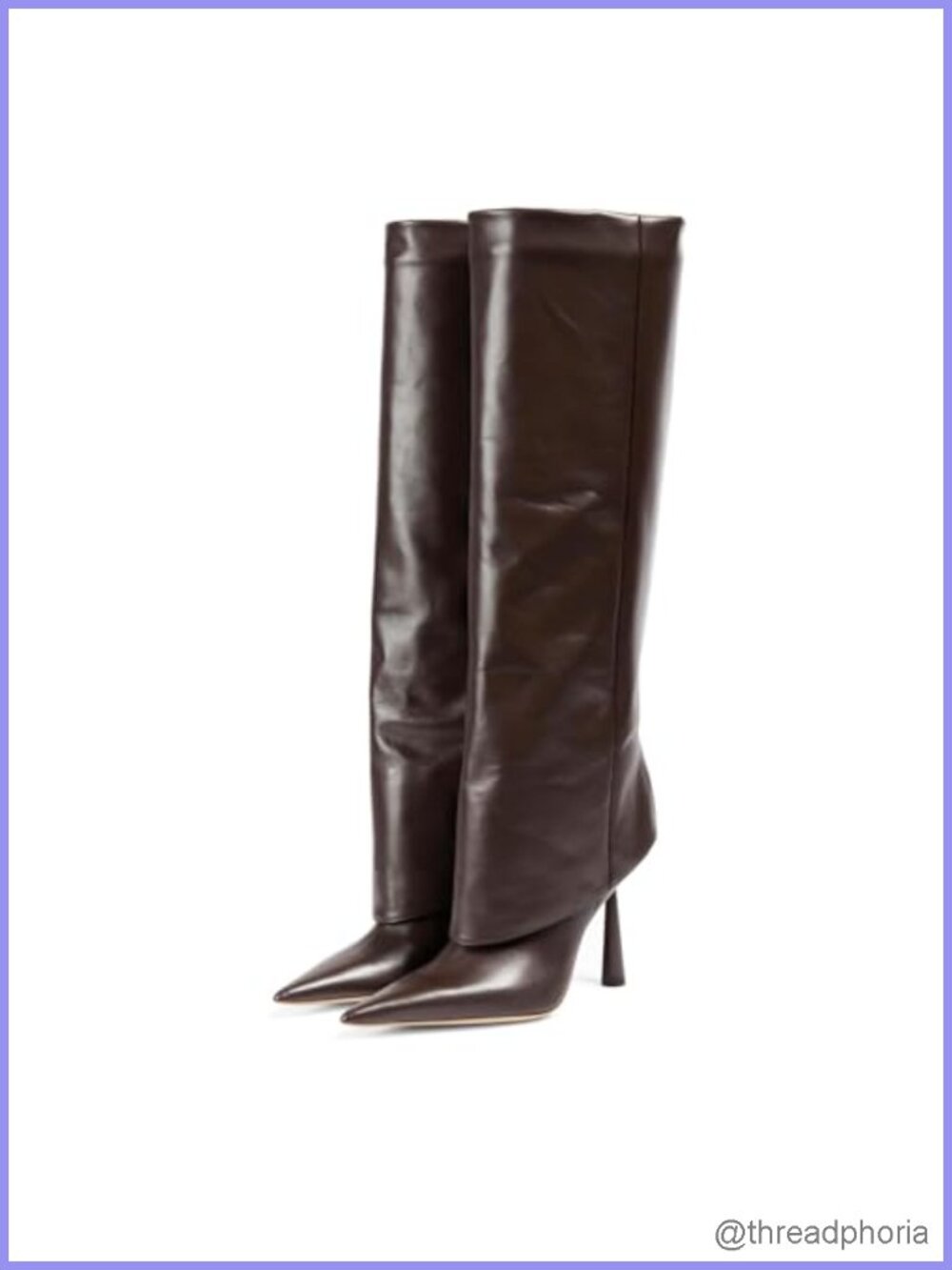 Faux Leather Pointed Toe Stiletto Heel Knee High Boots Fold Over Slip On